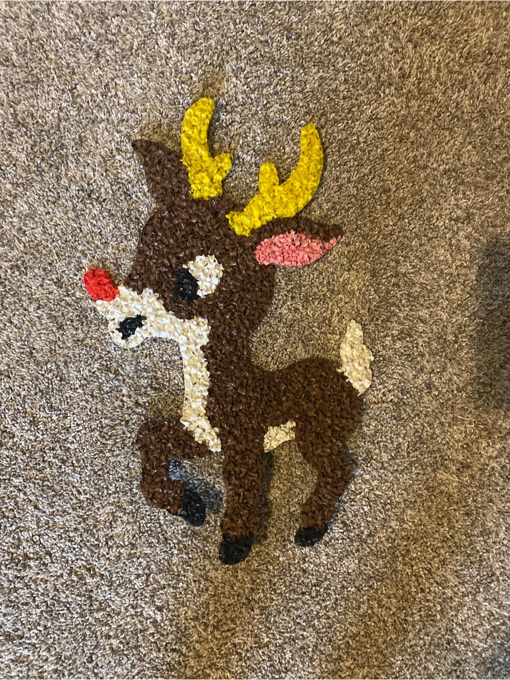 Vintage Melted Plastic Popcorn Rudolph the Red-Nosed Reindeer Decoration